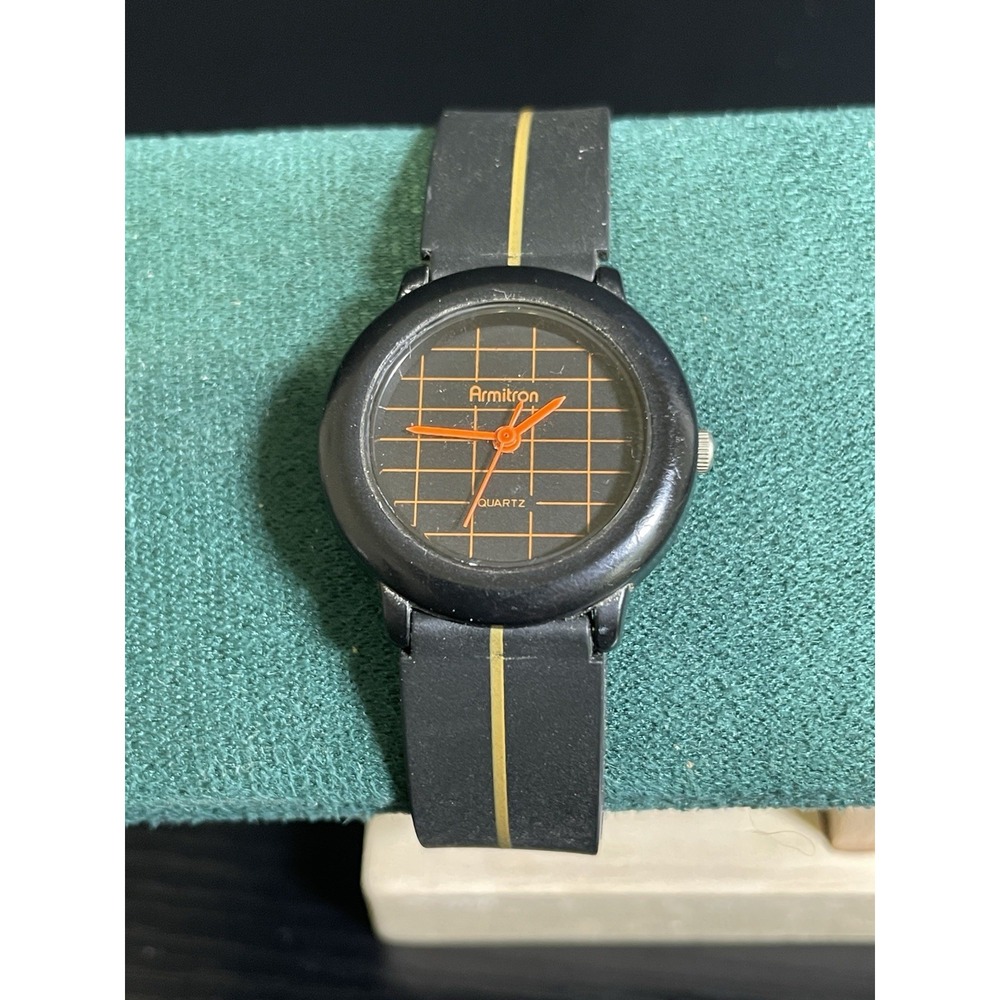 Vintage Armitron 20/0307 Black Orange Grid Dial Quartz Watch Japan Movement